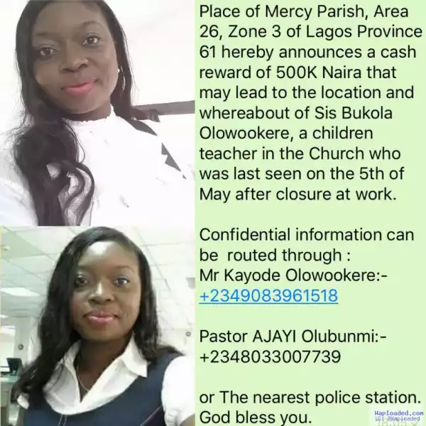 N500K cash reward offered for missing person, Bukola Olowookere
